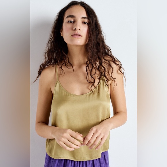 Strappy Satin Olive Green U Neck Cami Top - Picture 1 of 12